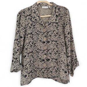 Habitat linen Blend 3/4 Sleeve Top Taupe and Black Sz Small